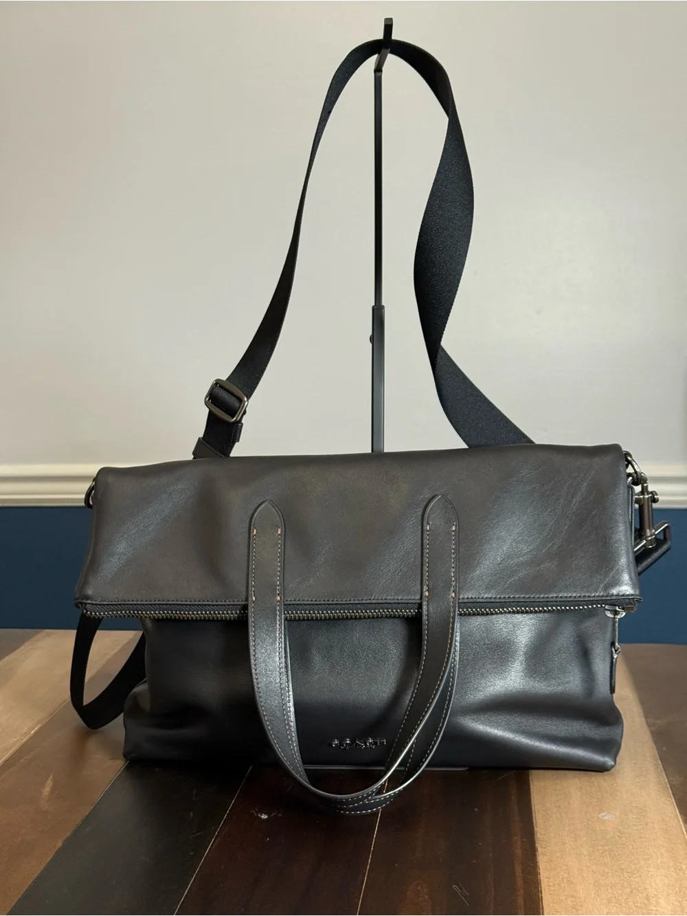 Coach Graham Foldover Tote Black Leather Crossbody Messenger Bag F50712